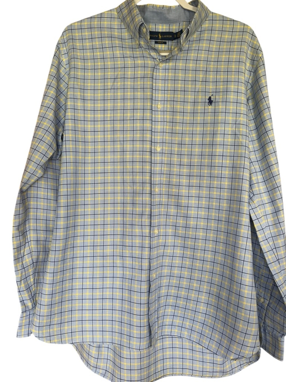 Polo Ralph Lauren Slim Fit Plaid Button Down Shirt Blue Yellow XL